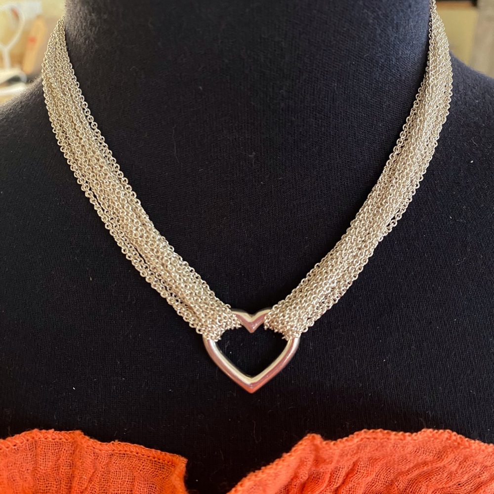 STERLING SILVER MULTI CHAIN HEART TOGGLE NECKLACE